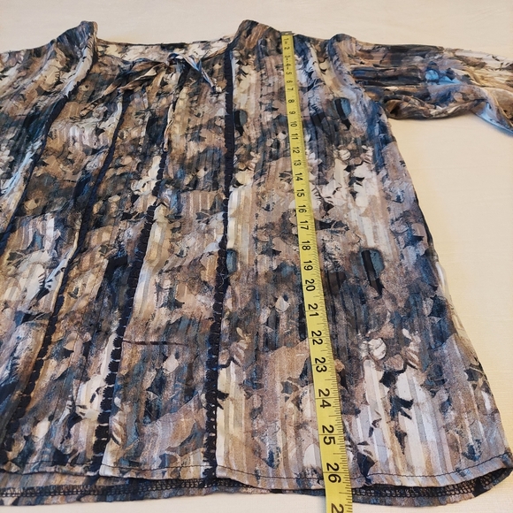 Buckle Boho Peasant Top Multicolor Watercolor Abstract Sheer Puff Sleeve Size M - Picture 11 of 14